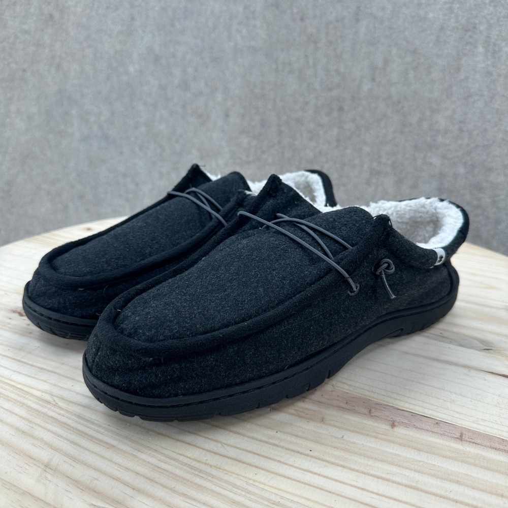 Lucky Brand Womens Black Wool Faux Shearling Lined Moccasin Slippers Shoes LG